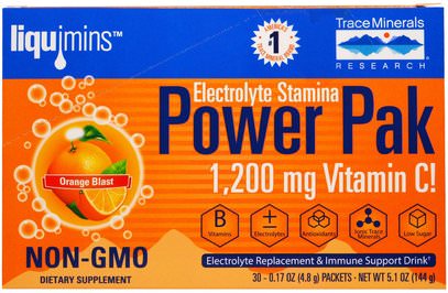 Trace Minerals Research, Electrolyte Stamina, Power Pak, 1200 mg, Orange Blast, 30 Packets, 0.17 oz (4.8 g) Each ,والرياضة، بالكهرباء شرب التجديد