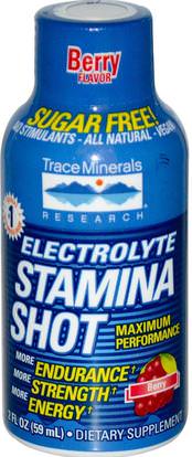 Trace Minerals Research, Electrolyte Stamina Shot, Berry, 2 fl oz (59 ml) ,والرياضة، بالكهرباء شرب التجديد