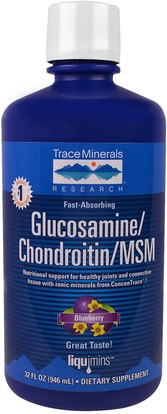 Trace Minerals Research, Glucosamine/Chondroitin/MSM, Blueberry, 32 fl oz (946 ml) ,المكملات الغذائية، الجلوكوزامين