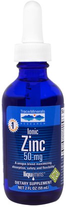 Trace Minerals Research, Ionic Zinc, 50 mg, 2 fl oz (59 ml) ,المكملات الغذائية، المعادن، الزنك