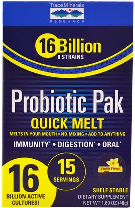 Trace Minerals Research, Probiotic Pak, Quick Melt, Vanilla, 15 Stick Packs, 1.69 oz (48 g) ,المكملات الغذائية، البروبيوتيك