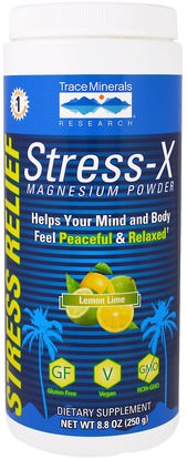 Trace Minerals Research, Stress-X Magnesium Powder, Lemon Lime, 8.8 oz (250 g) ,والصحة، ومكافحة الإجهاد، والمكملات الغذائية والمعادن والمغنيسيوم