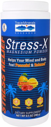 Trace Minerals Research, Stress-X Magnesium Powder, Raspberry Lemon, 8.5 oz (240 g) ,والصحة، ومكافحة الإجهاد
