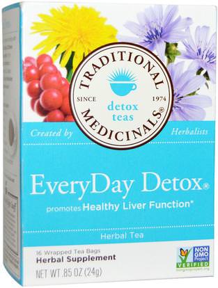 Traditional Medicinals, Detox Teas, EveryDay Detox, 16 Wrapped Tea Bags.85 oz (24 g) ,الغذاء، الشاي العشبية، السموم
