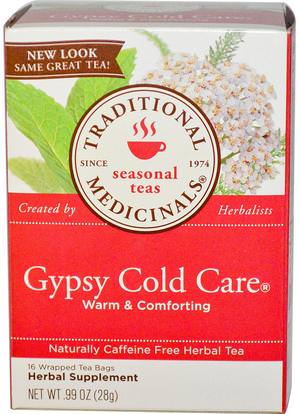 Traditional Medicinals, Seasonal Teas, Gypsy Cold Care, Naturally Caffeine Free, 16 Wrapped Tea Bags.99 oz (28 g) ,والصحة، والانفلونزا الباردة والفيروسية والبرد والانفلونزا