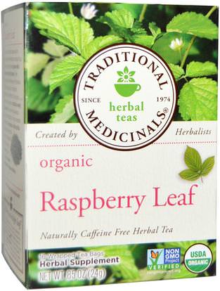 Traditional Medicinals, Relaxation Teas, Organic Raspberry Leaf, Naturally Caffeine Free, 16 Wrapped Tea Bags.85 oz (24 g) ,Herb-sa