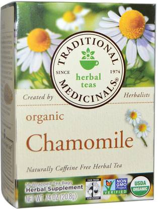 Traditional Medicinals, Herbal Teas, Organic Chamomile, Naturally Caffeine Free, 16 Wrapped Tea Bags.74 oz (20.8 g) ,الغذاء، الشاي العشبية، شاي البابونج