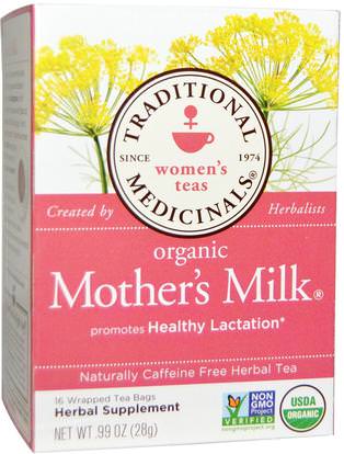 Traditional Medicinals, Womens Teas, Organic Mothers Milk, Naturally Caffeine Free, 16 Wrapped Tea Bags.99 oz (28 g) ,الغذاء، شاي الأعشاب، تغذية الطفل، الرضاعة الطبيعية