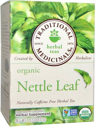 Traditional Medicinals, Herbal Teas, Organic Nettle Leaf Herbal Tea, Naturally Caffeine Free, 16 Wrapped Tea Bags, 1.13 oz (32 g) ,الطعام، شاي العشبية، القراص، اللدغة