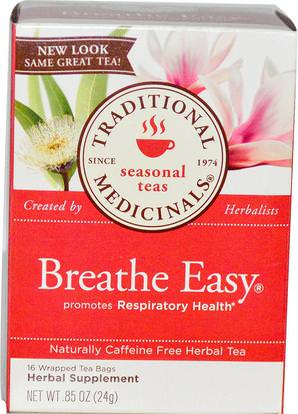 Traditional Medicinals, Seasonal Teas, Breathe Easy, Naturally Caffeine Free, 16 Wrapped Tea Bags.85 oz (24 g) ,الطعام، شاي الأعشاب