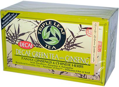 Triple Leaf Tea, Decaf Green Tea with Ginseng, 20 Tea Bags 1.4 oz (40 g) Each ,الغذاء، الشاي العشبية، الشاي الجينسنغ، المكملات الغذائية، أدابتوغن