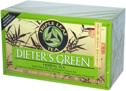 Triple Leaf Tea, Dieters Green, Herbal Tea, Decaf, 20 Tea Bags, 1.4 oz (40 g) ,المكملات الغذائية، مضادات الأكسدة، الشاي الأخضر