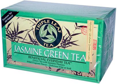 Triple Leaf Tea, Jasmine Green Tea, 20 Tea Bags,1.4 oz (40 g) ,المكملات الغذائية، مضادات الأكسدة، الشاي الأخضر
