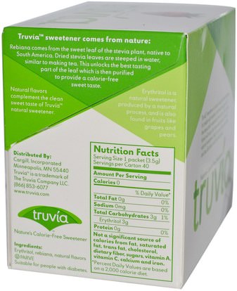 Truvia, Natures Calorie-Free Sweetener, 40 Packets, 3.5 g Each ,الغذاء، المحليات، إريثريتول