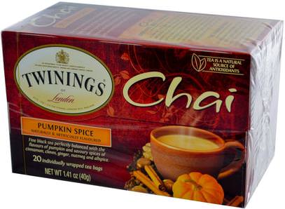 Twinings, Chai, Pumpkin Spice, 20 Tea Bags, 1.41 oz (40 g) ,الغذاء، شاي الأعشاب، شاي تشاي