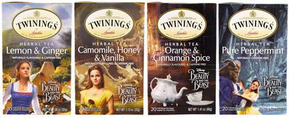 Twinings, Herbal Tea Variety Pack, Special Edition, Beauty and the Beast, 4 Boxes, 20 Tea Bags Each ,الغذاء، الشاي العشبية، هدية مجموعات