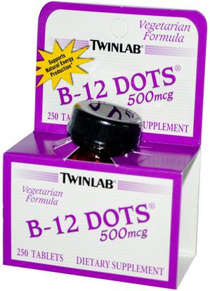 Twinlab, B-12 Dots, 500 mcg, 250 Tablets ,الفيتامينات، فيتامين ب، فيتامين ب 12