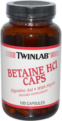 Twinlab, Betaine HCL Caps, 100 Capsules ,المكملات الغذائية، البيتين هكل
