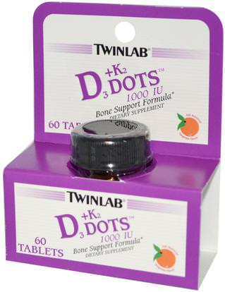 Twinlab, D3 Dots + K2, All-Natural Tangerine Flavor, 60 Tablets ,الفيتامينات، فيتامين d3، فيتامين k