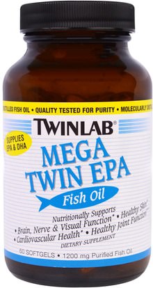Twinlab, Mega Twin EPA Fish Oil, 1200 mg, 60 Softgels ,المكملات الغذائية، إيفا أوميجا 3 6 9 (إيبا دا)، إيبا