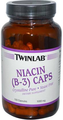 Twinlab, Niacin ( B-3 ) Caps, 1000 mg, 100 Capsules ,الفيتامينات، فيتامين ب، فيتامين b3، فيتامين b3 - النياسين