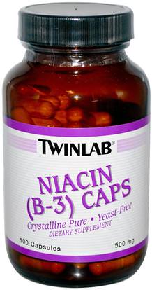Twinlab, Niacin (B-3) Caps, 500 mg, 100 Capsules ,الفيتامينات، فيتامين ب، فيتامين b3، فيتامين b3 - النياسين