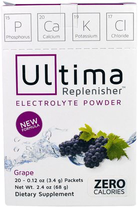 Ultima Health Products, Ultima Replenisher Electrolye Powder, Grape, 20 Packets, 0.12 oz (3.4 g) ,والرياضة، بالكهرباء شرب التجديد
