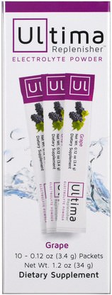 Ultima Health Products, Ultima Replenisher Electrolyte Powder, Grape, 10 Packets, 0.12 oz (3.4 g) Each ,والرياضة، بالكهرباء شرب التجديد