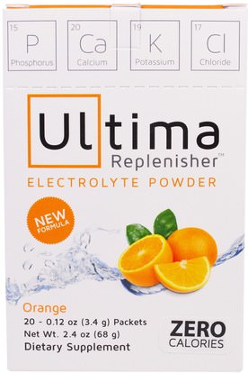 Ultima Health Products, Ultima Replenisher Electrolyte Powder, Orange, 20 Packets, 0.12 oz (3.4 g) Each ,والرياضة، بالكهرباء شرب التجديد