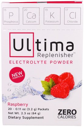 Ultima Health Products, Ultima Replenisher Electrolyte Powder, Raspberry, 20 Packets, 0.11 oz (3.2 g) Each ,والرياضة، بالكهرباء شرب التجديد