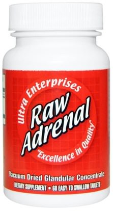 Ultra Glandular Enterprises, Raw Adrenal, 60 Easy-To-Swallow Tablets ,المكملات الغذائية، الكظرية، منتجات الأبقار