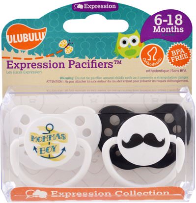 Ulubulu, Expression Pacifiers, Mommas Boy, Mustache, 6-18 Months, 2 Pacifiers ,صحة الطفل، إمرأة، اطفال