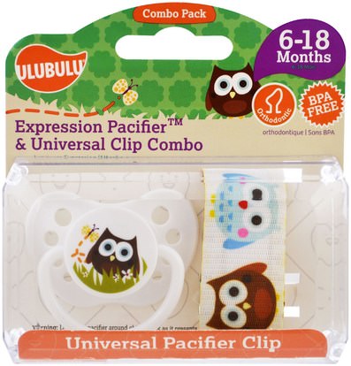 Ulubulu, Expression Pacifiers & Universal Clip Combo, Owl, 6-18 Months, 2 Pieces ,صحة الطفل، إمرأة، اطفال