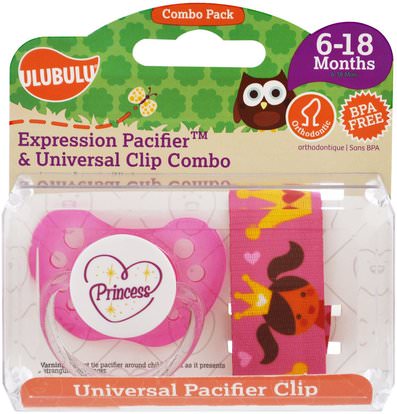 Ulubulu, Expression Pacifiers & Universal Clip Combo, Princess, 6-18 Months, 2 Pieces ,صحة الطفل، إمرأة، اطفال