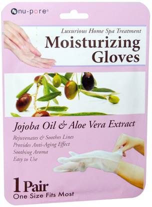 Nu-Pore, Moisturizing Gloves, Jojoba Oil & Aloe Vera Extract, 1 Pair ,حمام، الجمال، حمام اكسسوارات، العناية بالجسم