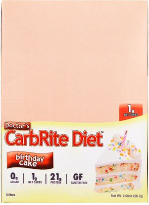 Universal Nutrition, Doctors CarbRite Diet Bar, Birthday Cake, 12 Bars, 2 oz (56.7 g) Each ,والرياضة، والبروتين أشرطة