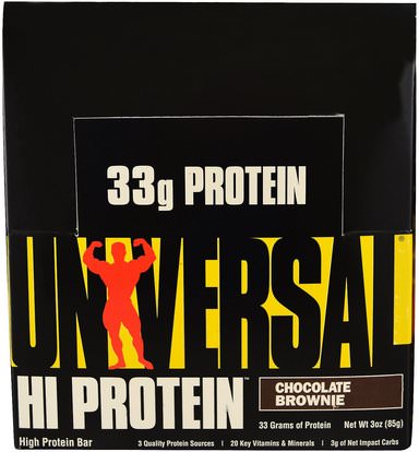 Universal Nutrition, Hi Protein Bar, Chocolate Brownie, 16 Bars, 3 oz (85 g) Each ,بروتين