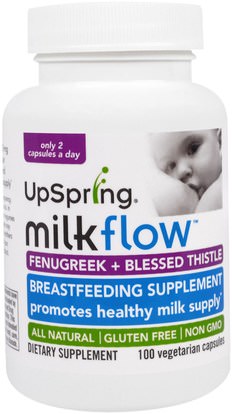 UpSpring, Milkflow, Fenugreek + Blessed Thistle, 100 Veggie Caps ,صحة الطفل، الرضاعة الطبيعية