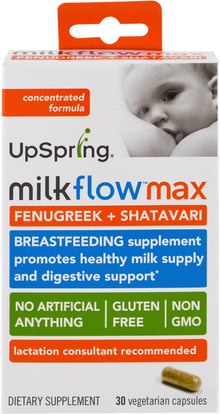 UpSpring, Milkflow Max, Fenugreek + Shatavari, 30 Veggie Caps ,صحة الطفل، تغذية الطفل