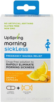 UpSpring, Morning Sickless, Lemon-Ginger Flavored, 10 Capsules & 10 Drops ,والصحة، والحمل، وصحة الأطفال
