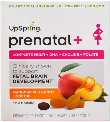 UpSpring, Prenatal +, Mango-Peach Gummy + Softgel, 90 Gummies + Softgels ,الفيتامينات، الفيتامينات قبل الولادة