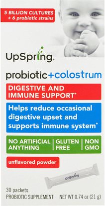 UpSpring, Probiotic + Colostrum, Unflavored Powder, 30 Packets, 0.74 oz (21 g) Each ,صحة الطفل، والمكملات الغذائية، والأطفال البروبيوتيك