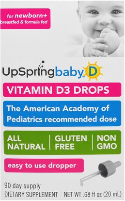 UpSpring, Vitamin D3 Drops, Baby.68 fl oz (20 ml) ,الفيتامينات، فيتامين d3، فيتامين d3 السائل، صحة الأطفال