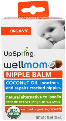 UpSpring, Wellmom, Organic Coconut Oil, Nipple Balm, 2 fl oz (60ml) ,صحة الأطفال، أغذية الأطفال، تغذية الطفل، الرضاعة الطبيعية