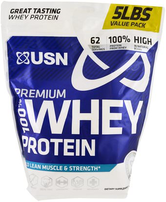 USN, 100% Premium Whey Protein, Birthday Cake, 5 lbs (2.27 kg) ,المكملات الغذائية، بروتين مصل اللبن، والرياضة