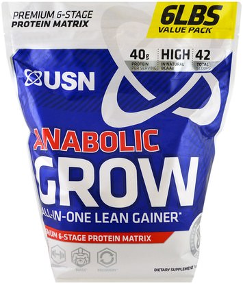USN, Anabolic Grow, Chocolate, 6 lbs (2.73 kg) ,المكملات الغذائية، المكملات الابتنائية، والبروتين