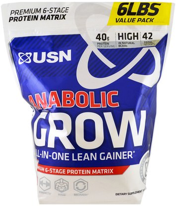 USN, Anabolic Grow, Cinnamon Bun, 6 lbs (2.73 kg) ,المكملات الغذائية، المكملات الابتنائية، والبروتين