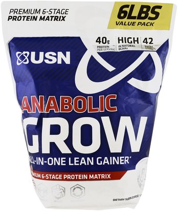 USN, Anabolic Grow, Vanilla Ice Cream, 6 lbs (2.73 g) ,المكملات الغذائية، المكملات الابتنائية، والبروتين