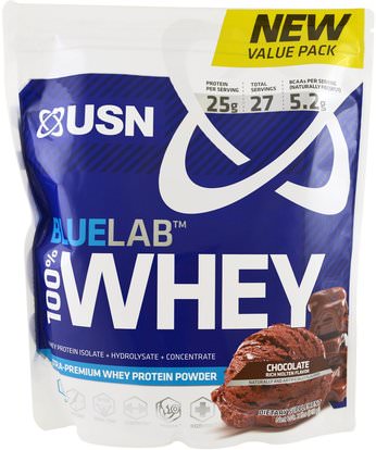 USN, BlueLab, 100% Whey Protein, Chocolate, 2 lbs (918 g) ,المكملات الغذائية، بروتين مصل اللبن