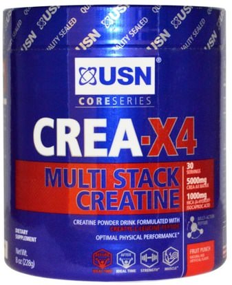 USN, Crea-X4, Multi Stack Creatine, Fruit Punch, 8 oz (228 g) ,الرياضة، الكرياتين، شق طريقه عنوة